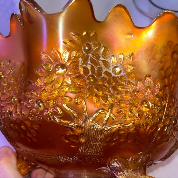 vintage Fenton Marigold Carnival Glass Orange Tree Fruit Bowl - Picture 8 of 10